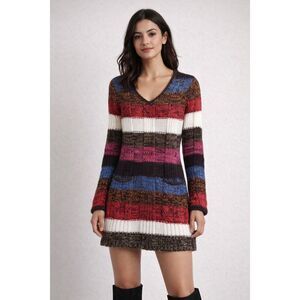 Papaya Striped Knit Sweater Dress Womens Small Cozy Mini